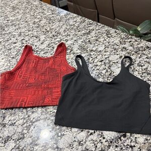 Red Graphic Sports Bra + Black Scoop Neck Sports Bra - Two-Pack